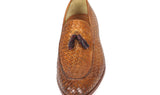 Paul Parkman Woven Leather Tassel Loafers in Camel