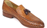 Paul Parkman Woven Leather Tassel Loafers in Camel