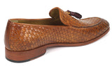 Paul Parkman Woven Leather Tassel Loafers in Camel