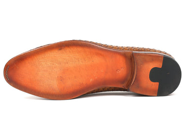 Paul Parkman Woven Leather Tassel Loafers in Camel