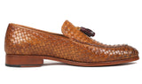 Paul Parkman Woven Leather Tassel Loafers in Camel