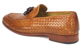 Paul Parkman Woven Leather Tassel Loafers in Camel