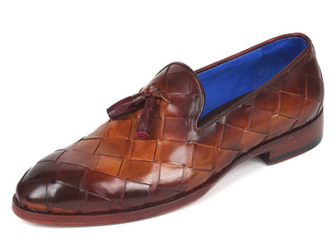 Paul Parkman Men's Big Braided Tassel Loafers in Brown