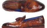 Paul Parkman Men's Big Braided Tassel Loafers in Brown