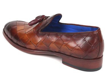 Paul Parkman Men's Big Braided Tassel Loafers in Brown