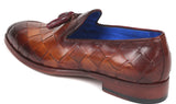 Paul Parkman Men's Big Braided Tassel Loafers in Brown