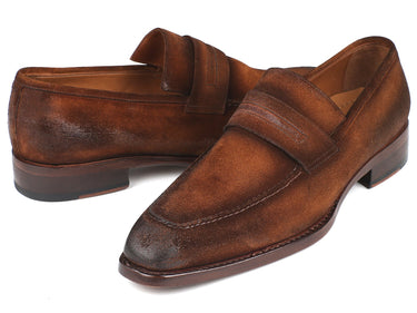 Paul Parkman Men's Suede Goodyear Welted Loafers in Brown Antique