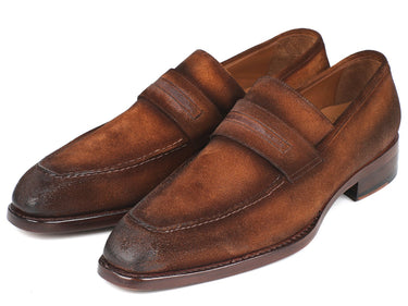 Paul Parkman Men's Suede Goodyear Welted Loafers in Brown Antique