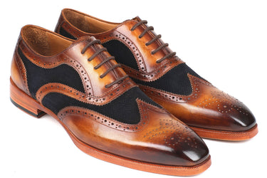 Paul Parkman Brown Leather & Suede Wingtip Oxfords in Brown & Navy