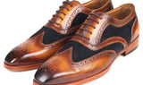 Paul Parkman Brown Leather & Suede Wingtip Oxfords in Brown & Navy