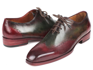 Paul Parkman Men's Wingtip Leather Oxfords in Bordeaux & Green