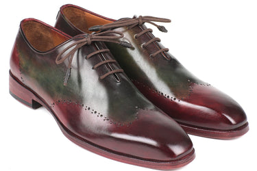 Paul Parkman Men's Wingtip Leather Oxfords in Bordeaux & Green