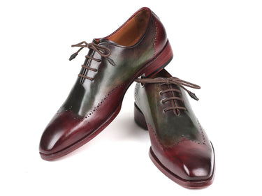 Paul Parkman Men's Wingtip Leather Oxfords in Bordeaux & Green