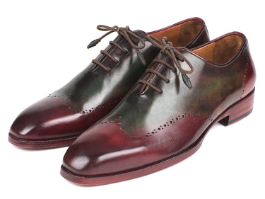 Paul Parkman Men's Wingtip Leather Oxfords in Bordeaux & Green