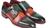 Paul Parkman Captoe Double Monkstraps in Green & Camel