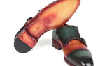 Paul Parkman Captoe Double Monkstraps in Green & Camel