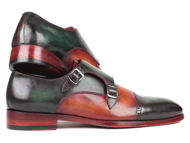 Paul Parkman Captoe Double Monkstraps in Green & Camel