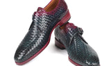 Paul Parkman Men's Woven Leather Single Monkstraps in Purple & Green