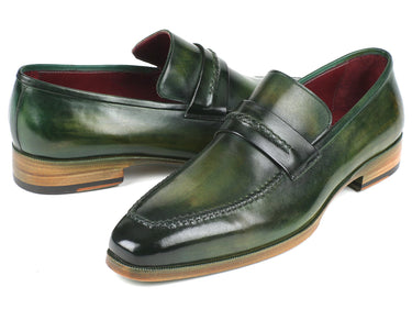 Paul Parkman Men's Hand-Painted Leather Loafers in Green