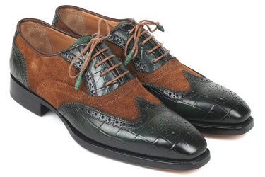 Paul Parkman Goodyear Welted Wingtip Oxfords in Brown & Green