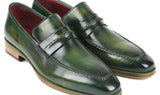 Paul Parkman Men's Hand-Painted Leather Loafers in Green