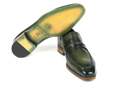 Paul Parkman Men's Hand-Painted Leather Loafers in Green
