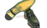 Paul Parkman Men's Hand-Painted Leather Loafers in Green