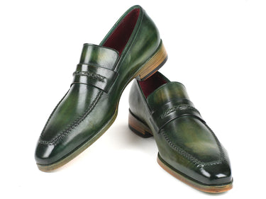 Paul Parkman Men's Hand-Painted Leather Loafers in Green