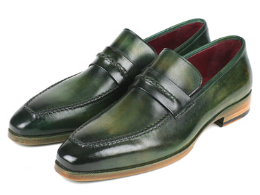 Paul Parkman Men's Hand-Painted Leather Loafers in Green