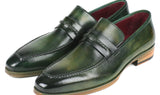Paul Parkman Men's Hand-Painted Leather Loafers in Green