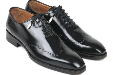 Paul Parkman Polished Leather Goodyear Welted Wingtip Oxfords in Black