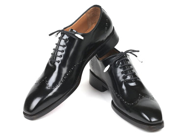 Paul Parkman Polished Leather Goodyear Welted Wingtip Oxfords in Black