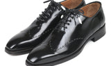 Paul Parkman Polished Leather Goodyear Welted Wingtip Oxfords in Black