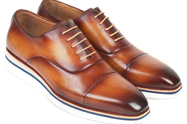 Paul Parkman Men's Smart Casual Leather Oxfords in Brown & Camel