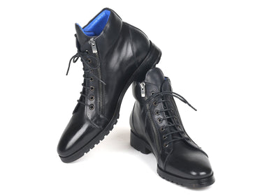 Paul Parkman Men's Side Zipper Leather Boots in Black
