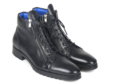 Paul Parkman Men's Side Zipper Leather Boots in Black