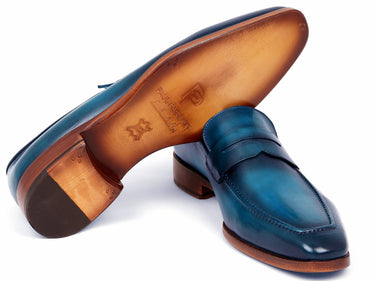 Paul Parkman Men's Penny Calfskin Loafers in Blue & Turquoise