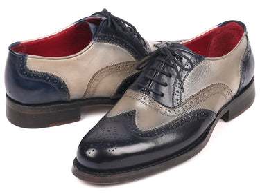 Paul Parkman Wingtip Oxfords Goodyear Welted in Navy & Gray