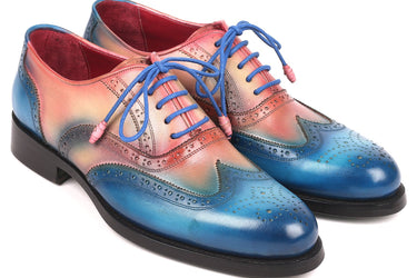 Paul Parkman Men's Wingtip Oxfords Goodyear Welted in Blue & Pink