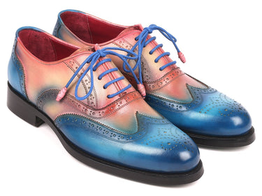 Paul Parkman Men's Wingtip Oxfords Goodyear Welted in Blue & Pink