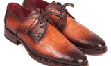 Paul Parkman Croco-Embossed Calfskin Goodyear Welted Derby Shoes in Brown