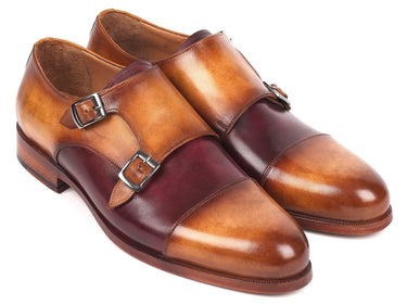 Paul Parkman Men's Captoe Double Monkstraps in Brown & Purple