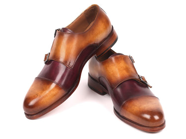 Paul Parkman Men's Captoe Double Monkstraps in Brown & Purple
