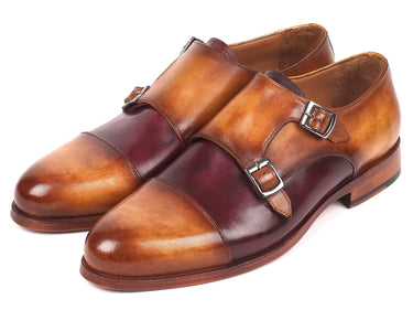 Paul Parkman Men's Captoe Double Monkstraps in Brown & Purple