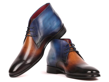 Paul Parkman Men's Calfskin Chukka Boots in Brown & Blue