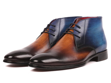 Paul Parkman Men's Calfskin Chukka Boots in Brown & Blue