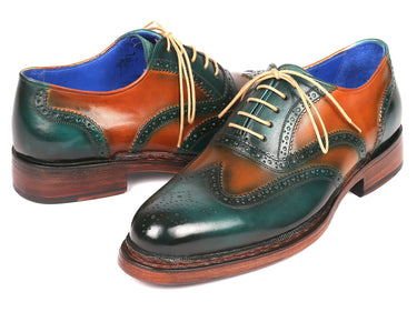 Paul Parkman Wingtip Oxfords Goodyear Welted in Green & Tobacco