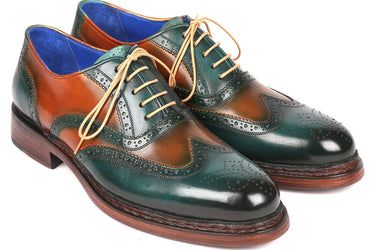 Paul Parkman Wingtip Oxfords Goodyear Welted in Green & Tobacco