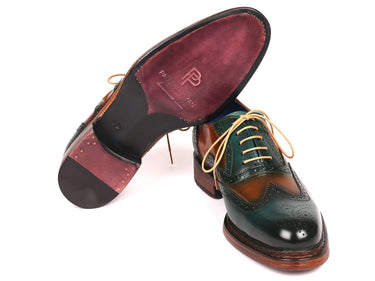Paul Parkman Wingtip Oxfords Goodyear Welted in Green & Tobacco