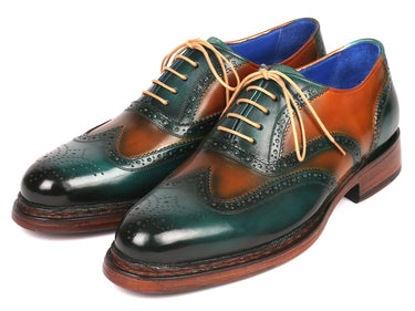 Paul Parkman Wingtip Oxfords Goodyear Welted in Green & Tobacco
